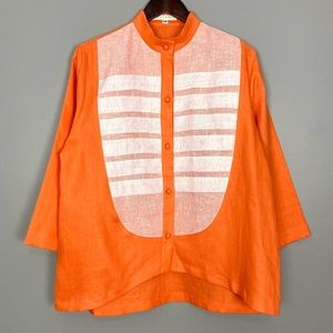 Lorain Croft 100% Linen Top Women’s Size M Button Front Pleated Mid Century Mod